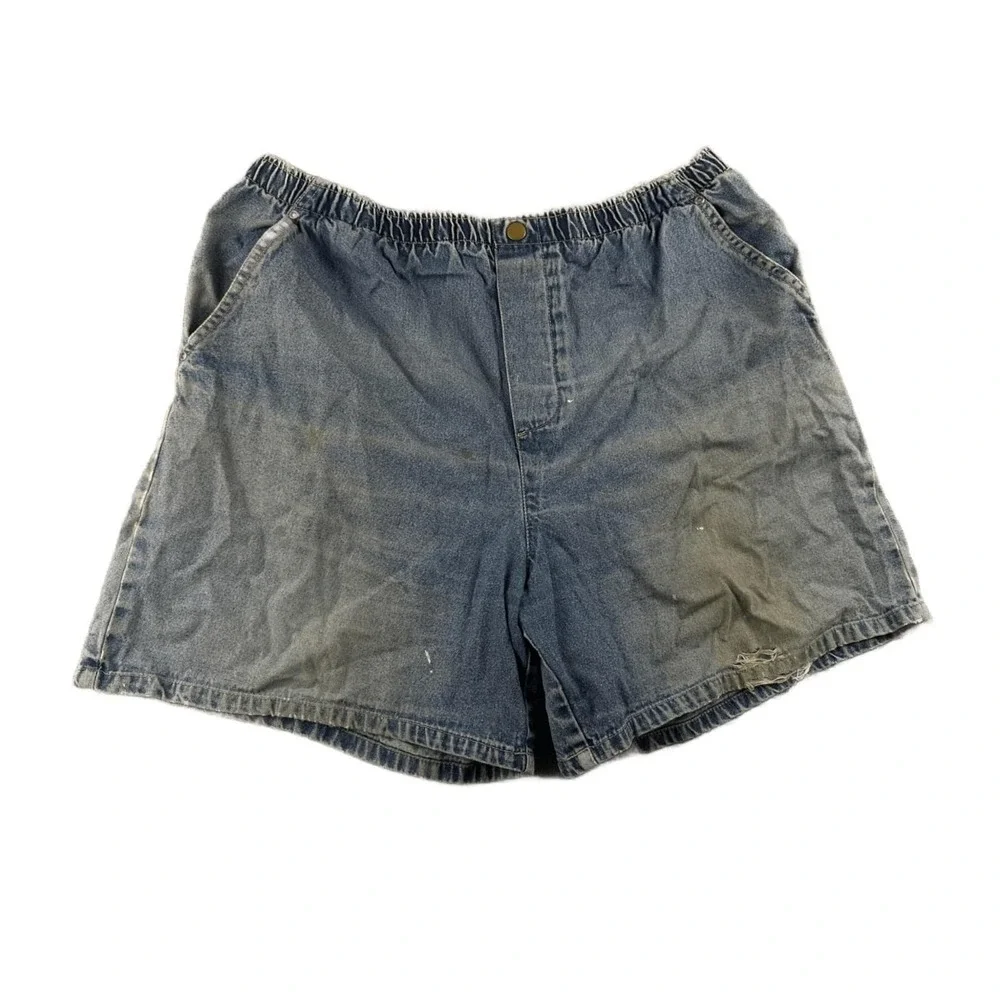 Vintage‎ My Classic Shorts Women XL Blue Relaxed Elastic Waist Cotton Beach Y2K